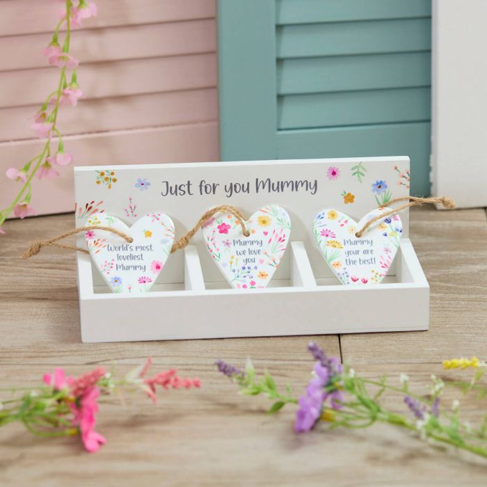 Floral mummy ceramic hanging hearts