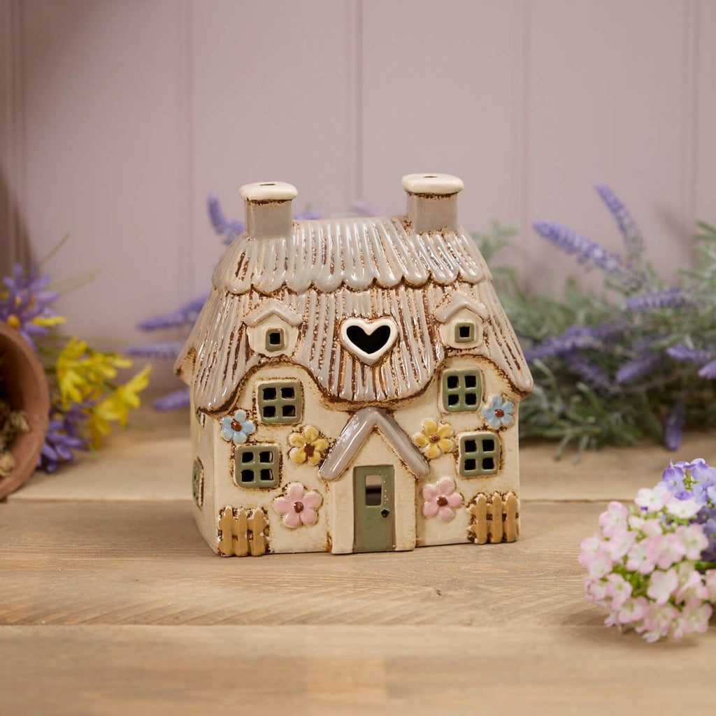 Cream Thatched Cottage Tealight Holder