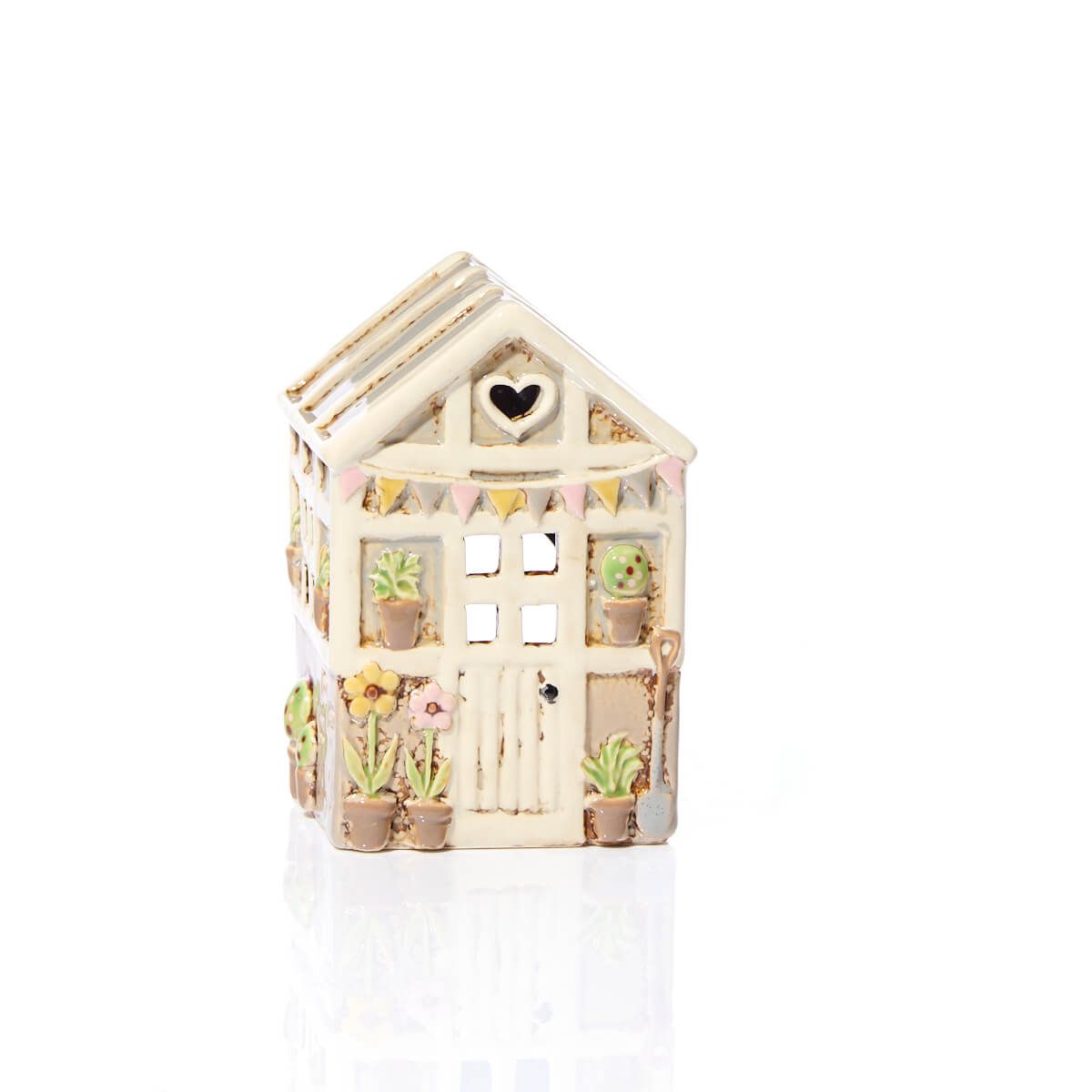 Stoneware green house tea light holder