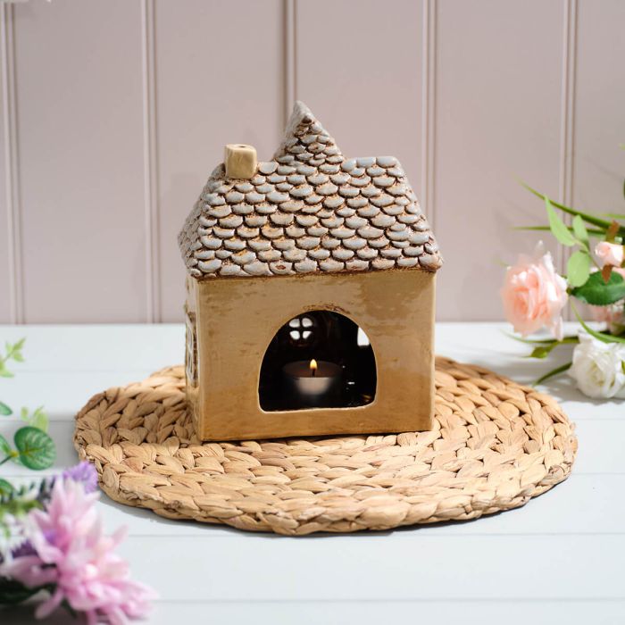 Cottage garden stoneware cream tealight house
