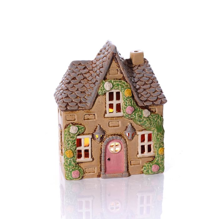 Cottage garden stoneware cream tealight house