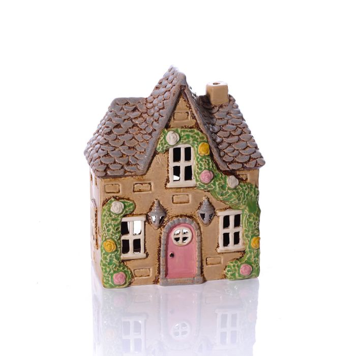 Cottage garden stoneware cream tealight house