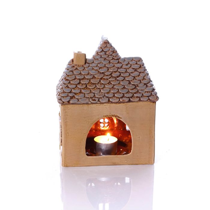 Cottage garden stoneware cream tealight house
