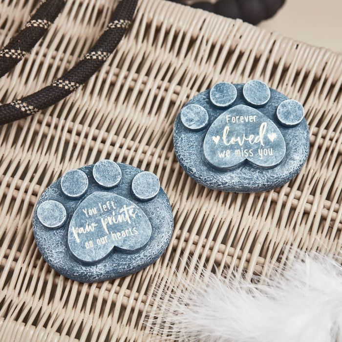Pawprint memorial stone grey textured polyresin (2 styles)
