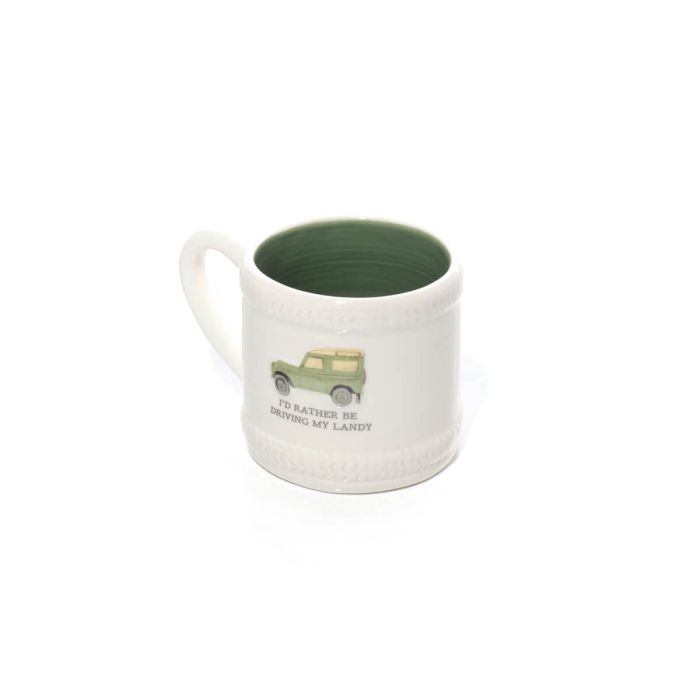 'I'd rather be driving my landy' stoneware handpainted landrover mug