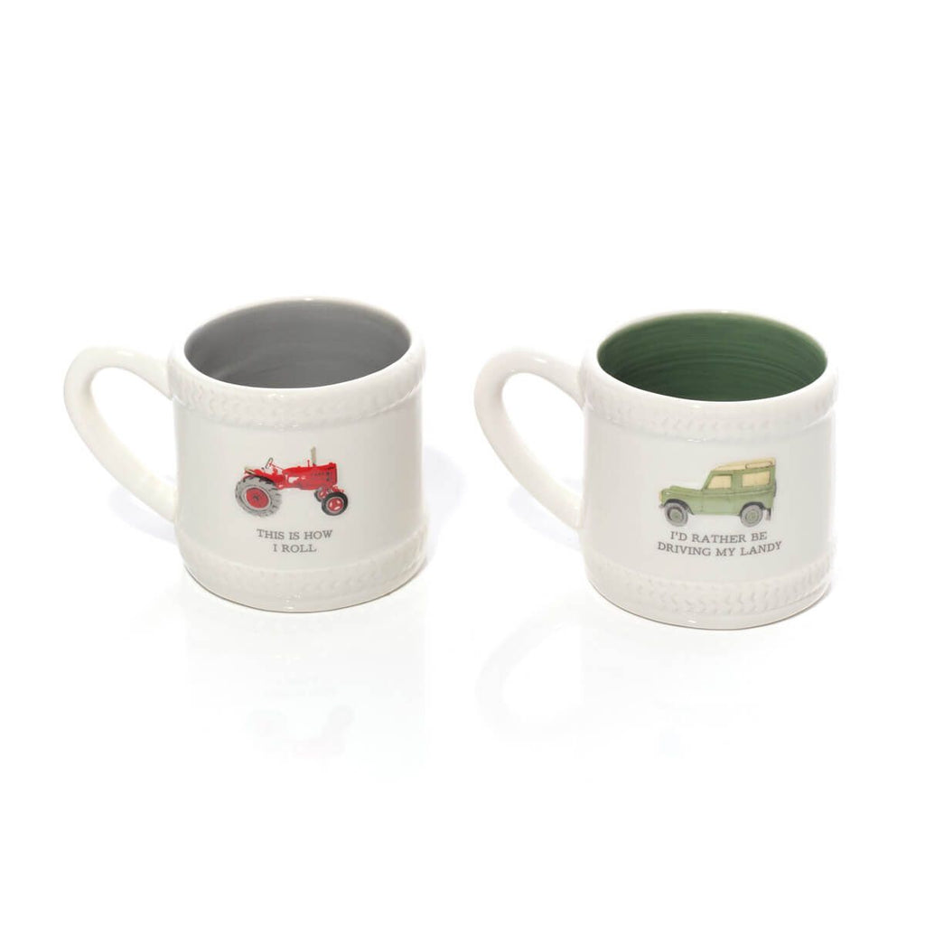 'I'd rather be driving my landy' stoneware handpainted landrover mug