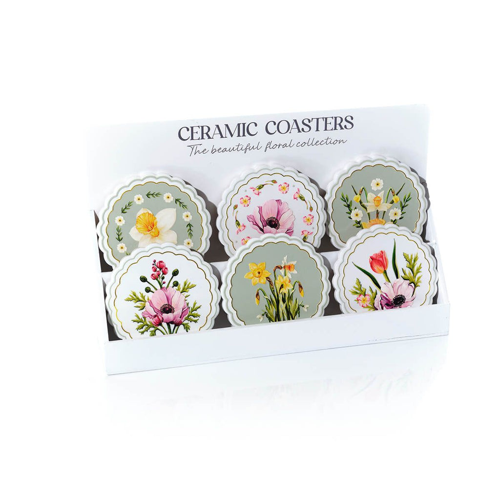 Floral ceramic coaster with gold scalloped edge