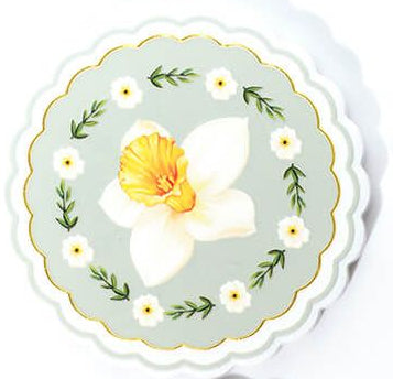 Floral ceramic coaster with gold scalloped edge