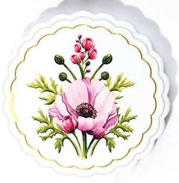 Floral ceramic coaster with gold scalloped edge