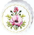 Floral ceramic coaster with gold scalloped edge