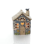 Garden birds stoneware cornflower blue tealight house