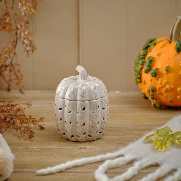 Harvest pumpkin ceramic wax melt burner with lid