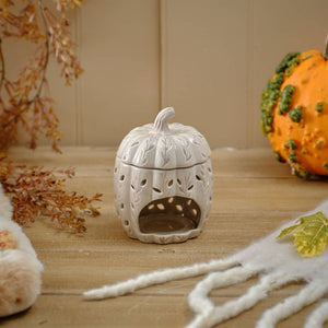 Harvest pumpkin ceramic wax melt burner with lid