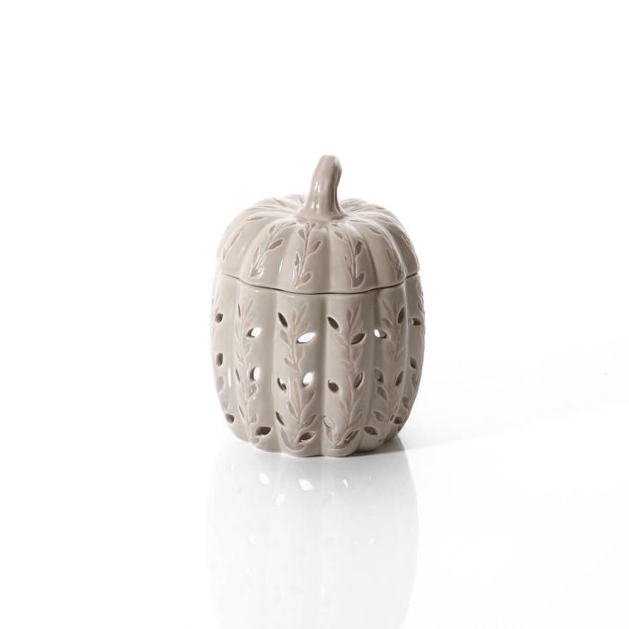 Harvest pumpkin ceramic wax melt burner with lid