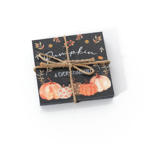 Harvest pumpkin set of 2 slate coasters tied with string