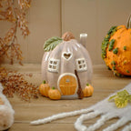 Harvest home shaped pumpkin tealight house ornament