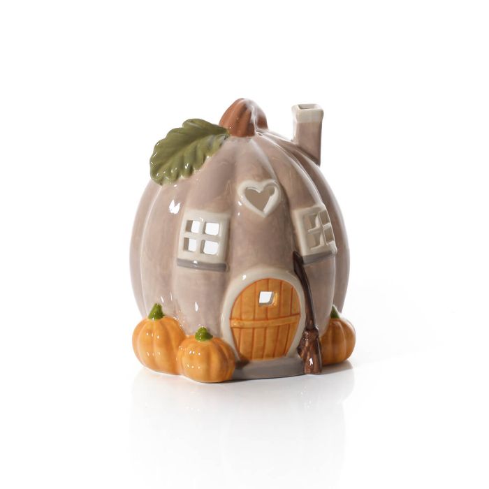 Harvest home shaped pumpkin tealight house ornament