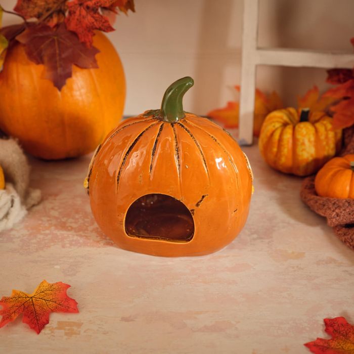 Harvest home stoneware shaped pumpkin house