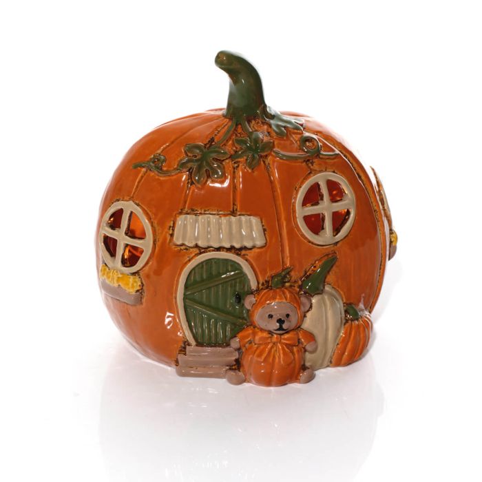 Harvest home stoneware shaped pumpkin house