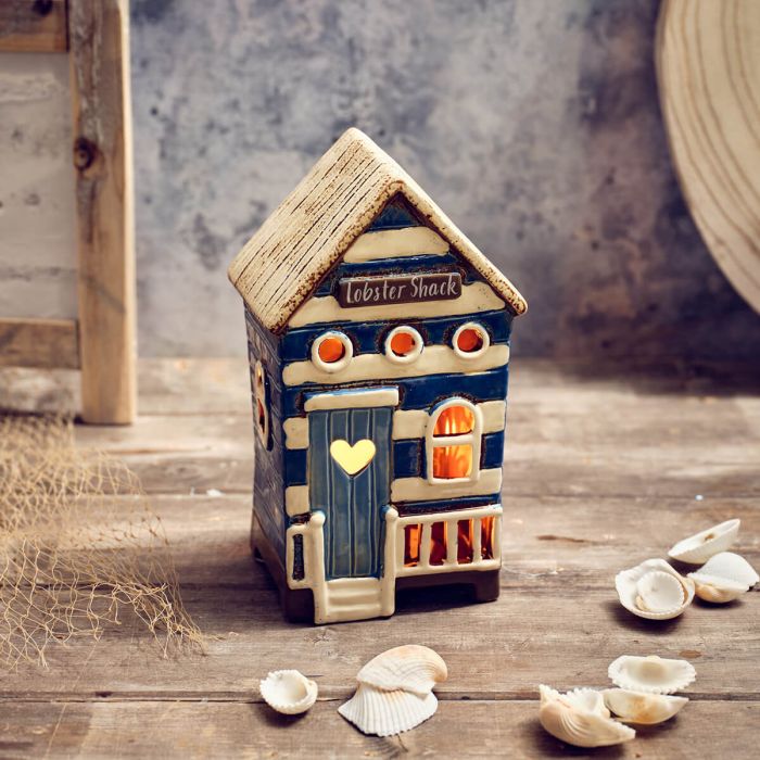 Lobster shack stoneware beach hut candle holder