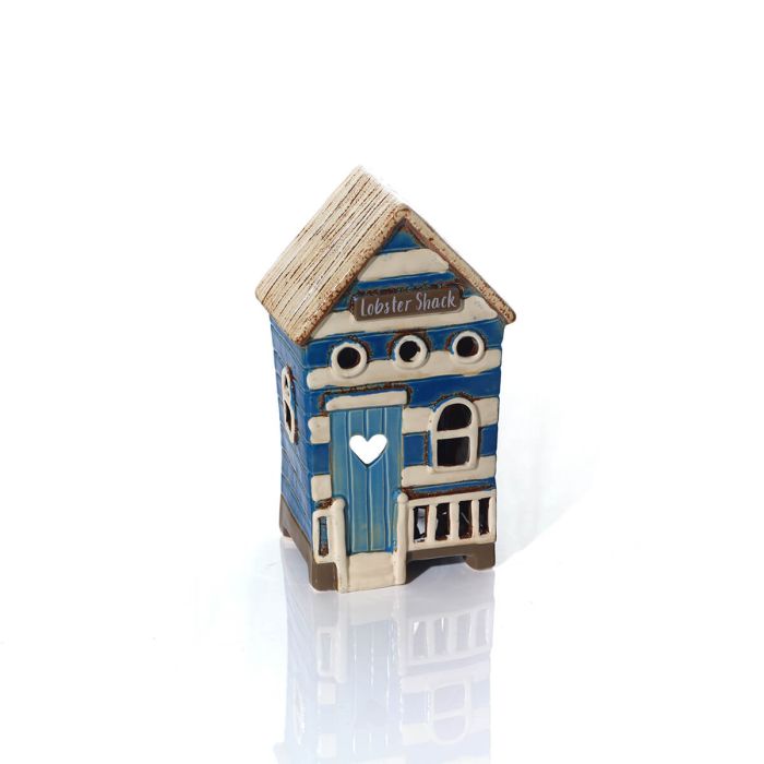 Lobster shack stoneware beach hut candle holder