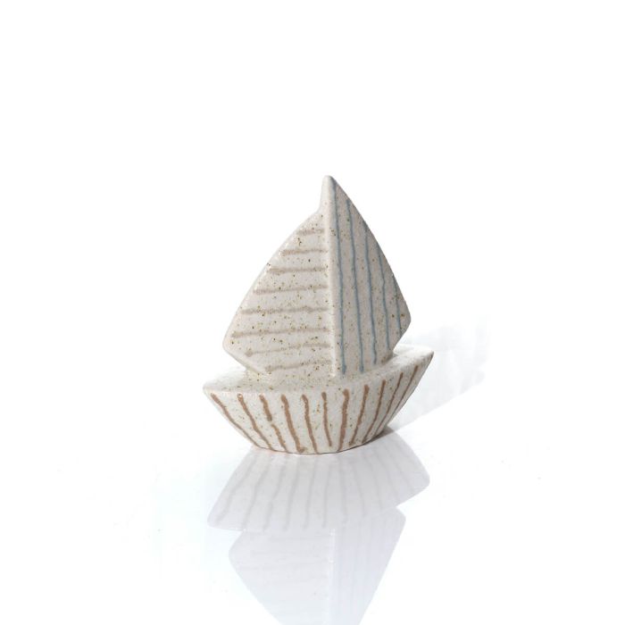 Stoneware textured soft striped boat ornament