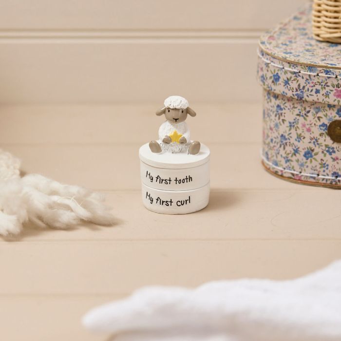 Sheep resin 'My first tooth & curl' keepsake box