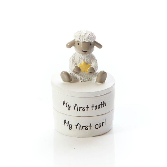 Sheep resin 'My first tooth & curl' keepsake box