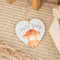 Hugo highland coo 'Hello baby' ceramic hanging heart
