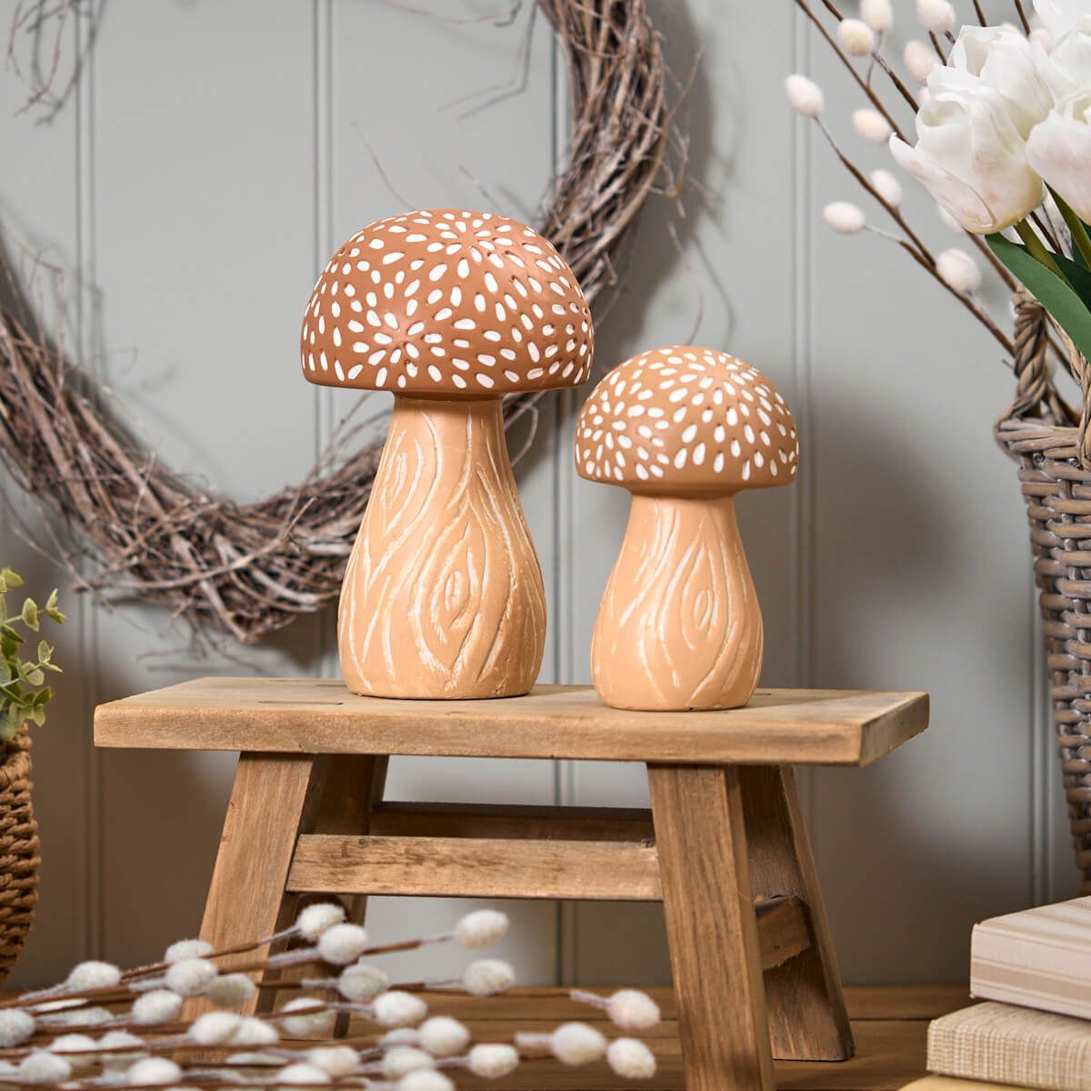 Clay rustic mushroom with speckles ornament (Small)