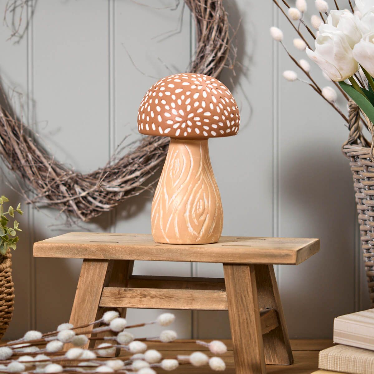 Clay rustic mushroom ornament with speckles (Large)