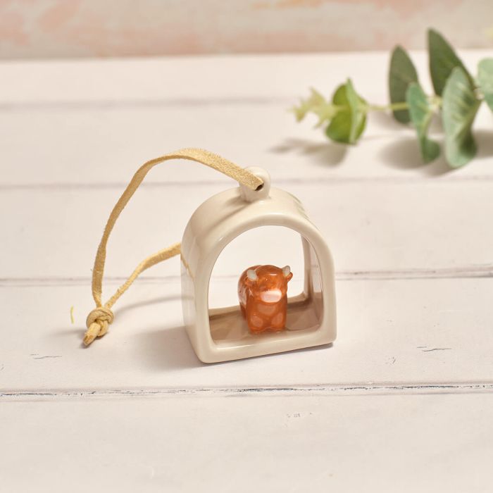 Tiny world highland cow arch shaped ceramic hanger