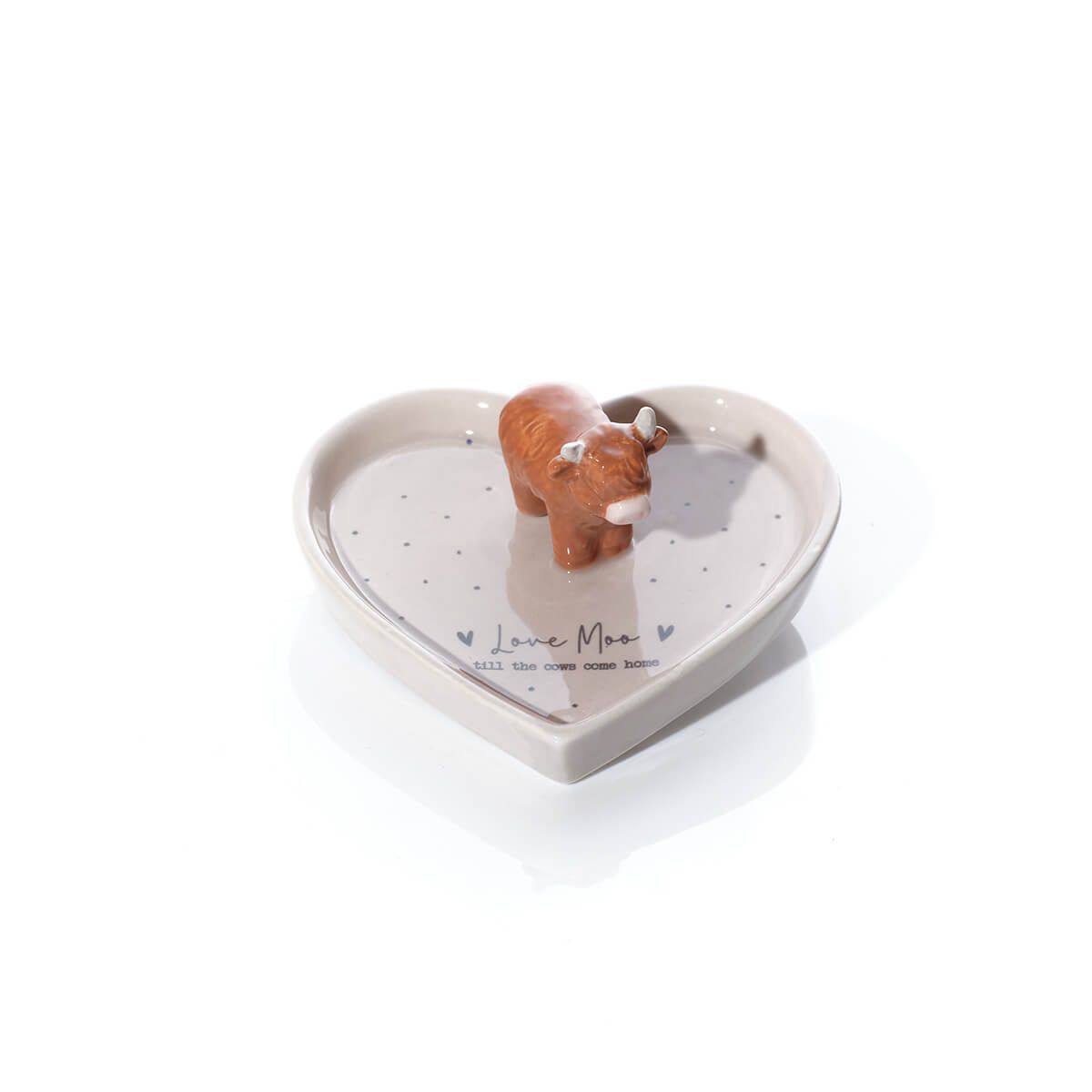Tiny world 'Love moo' heart shaped highland cow trinket dish