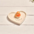 Tiny world 'Robins appear' heart shaped ceramic trinket dish