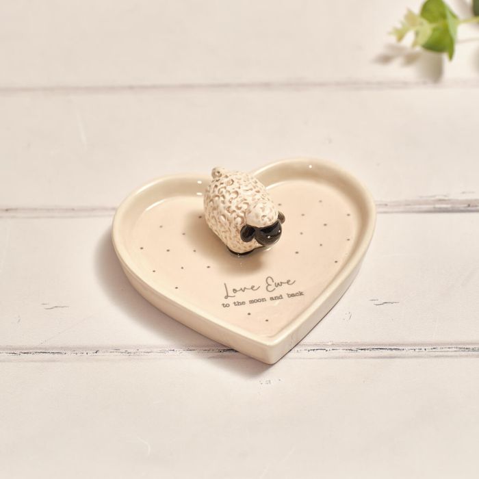 Tiny world boxed 'Love ewe' heart shaped sheep trinket dish