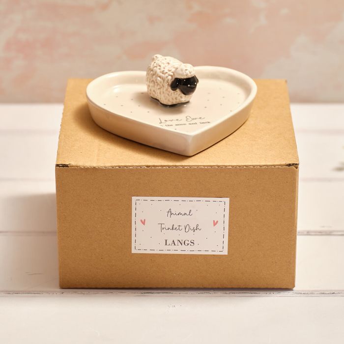 Tiny world boxed 'Love ewe' heart shaped sheep trinket dish
