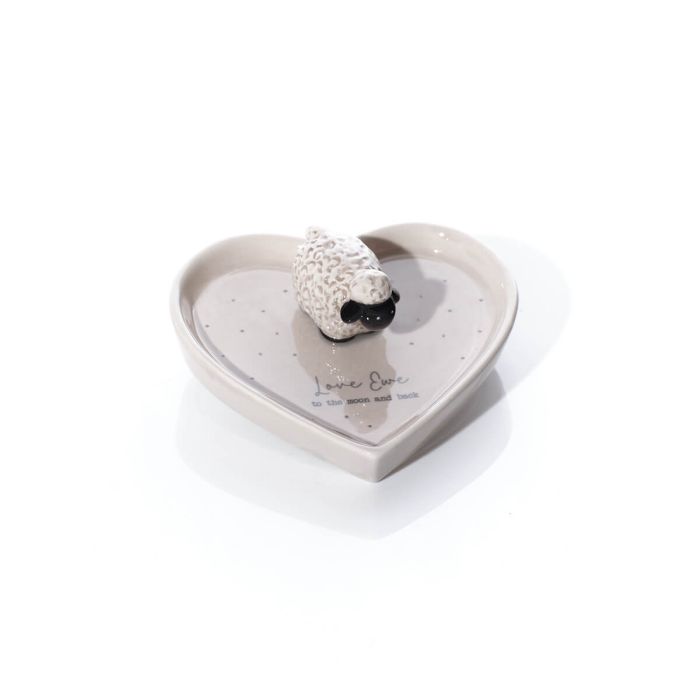 Tiny world boxed 'Love ewe' heart shaped sheep trinket dish