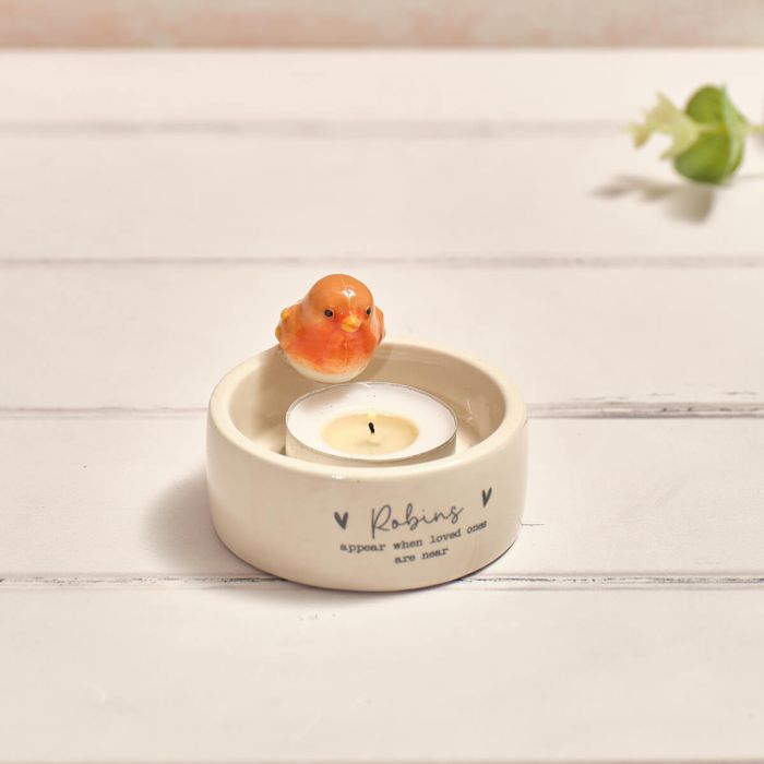 Tiny world boxed robins appear ceramic tealight holder