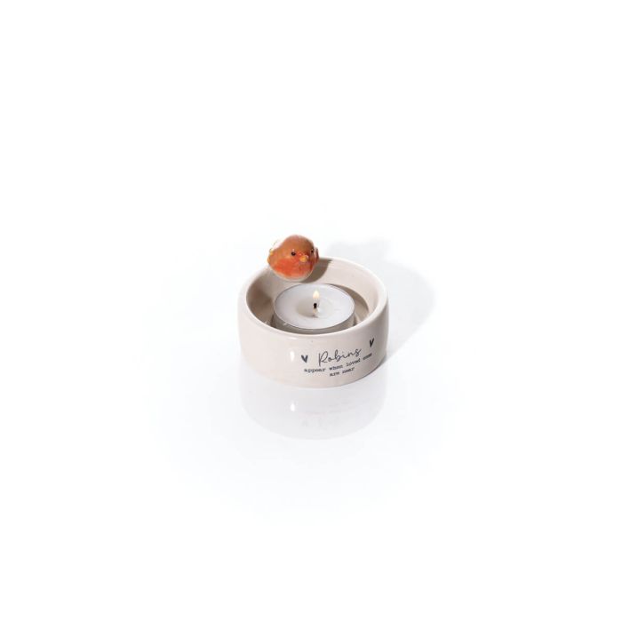 Tiny world boxed robins appear ceramic tealight holder