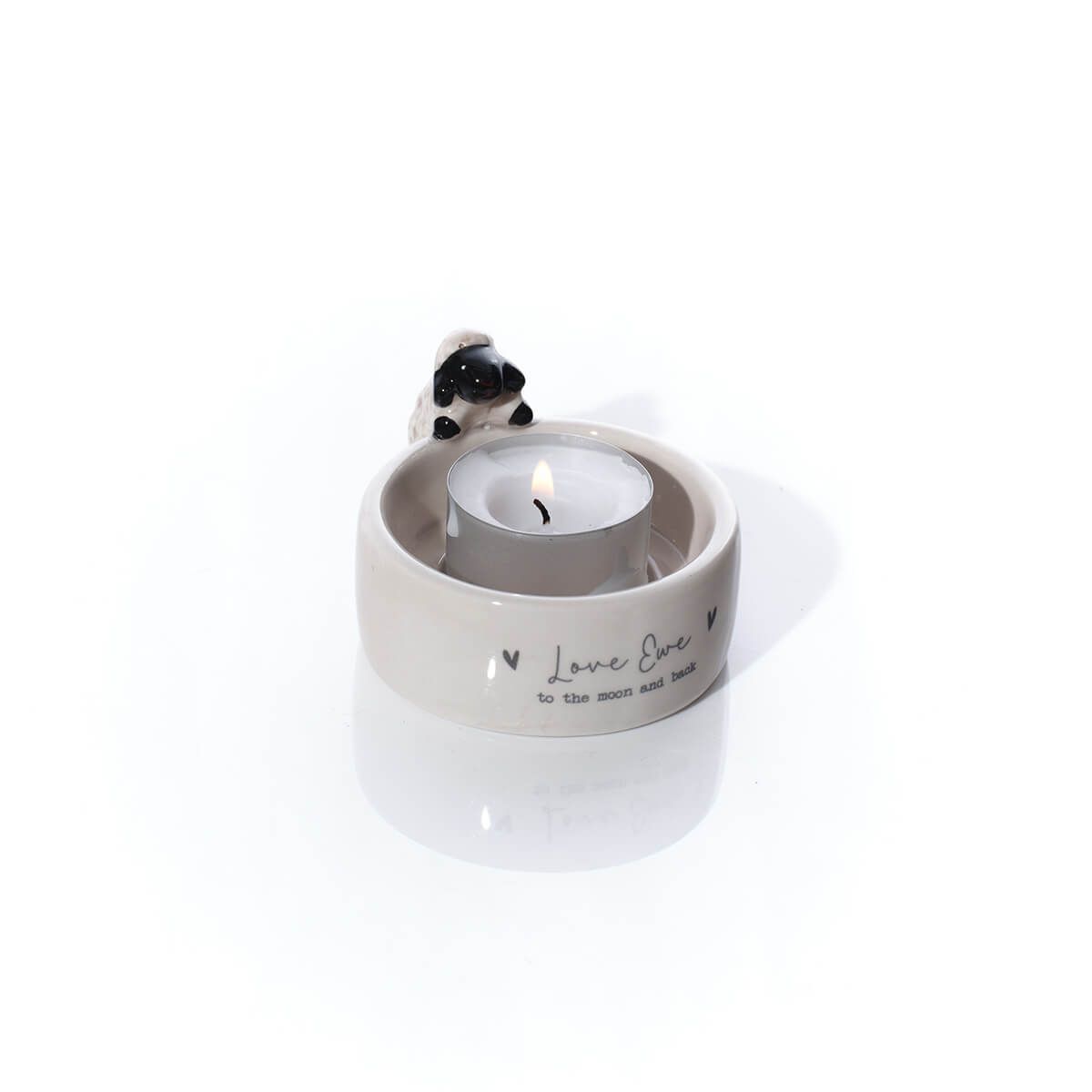 Tiny world boxed 'Love ewe' sheep ceramic tealight holder