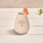 Tiny world boxed 'robins appear' ceramic bud vase
