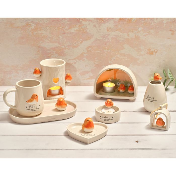 Tiny world boxed 'robins appear' ceramic bud vase