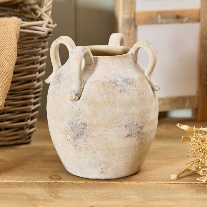 Terracotta rustic finish vase with decorative handles