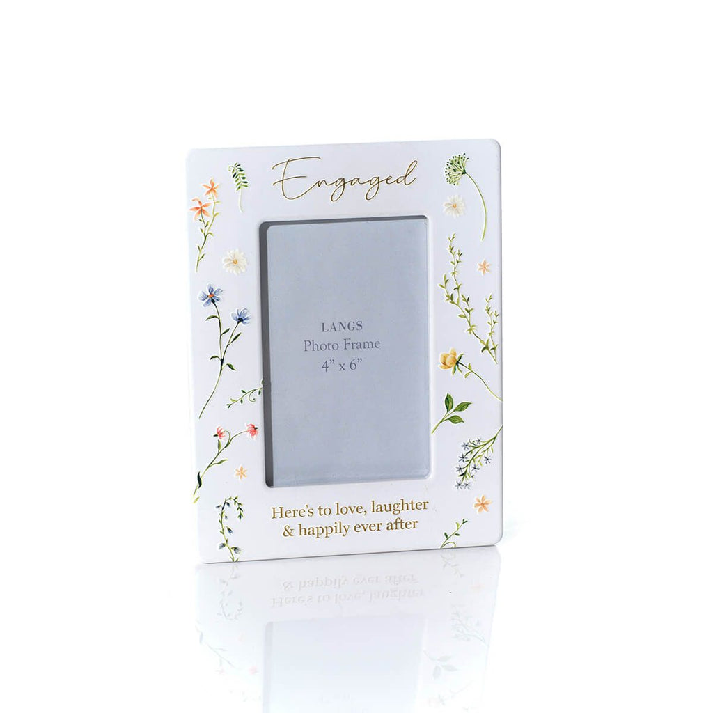 'Engaged' floral embossed ceramic photo frame