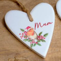 Sentimental robins ceramic hanging heart