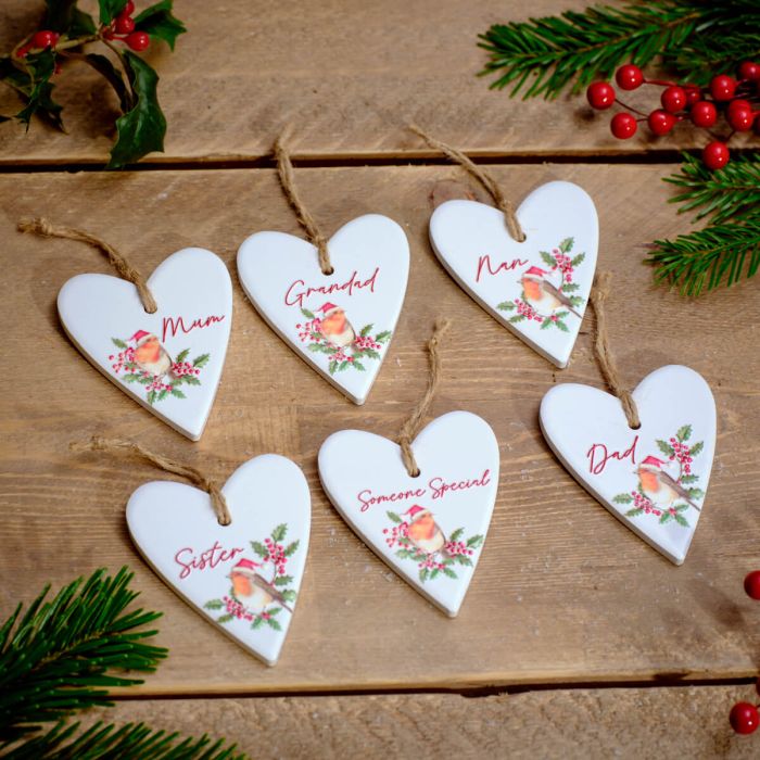 Sentimental robins ceramic hanging heart