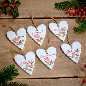 Sentimental robins ceramic hanging heart