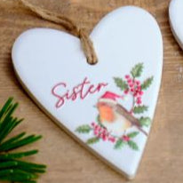 Sentimental robins ceramic hanging heart