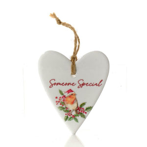 Sentimental robins ceramic hanging heart