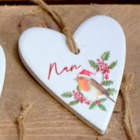 Sentimental robins ceramic hanging heart